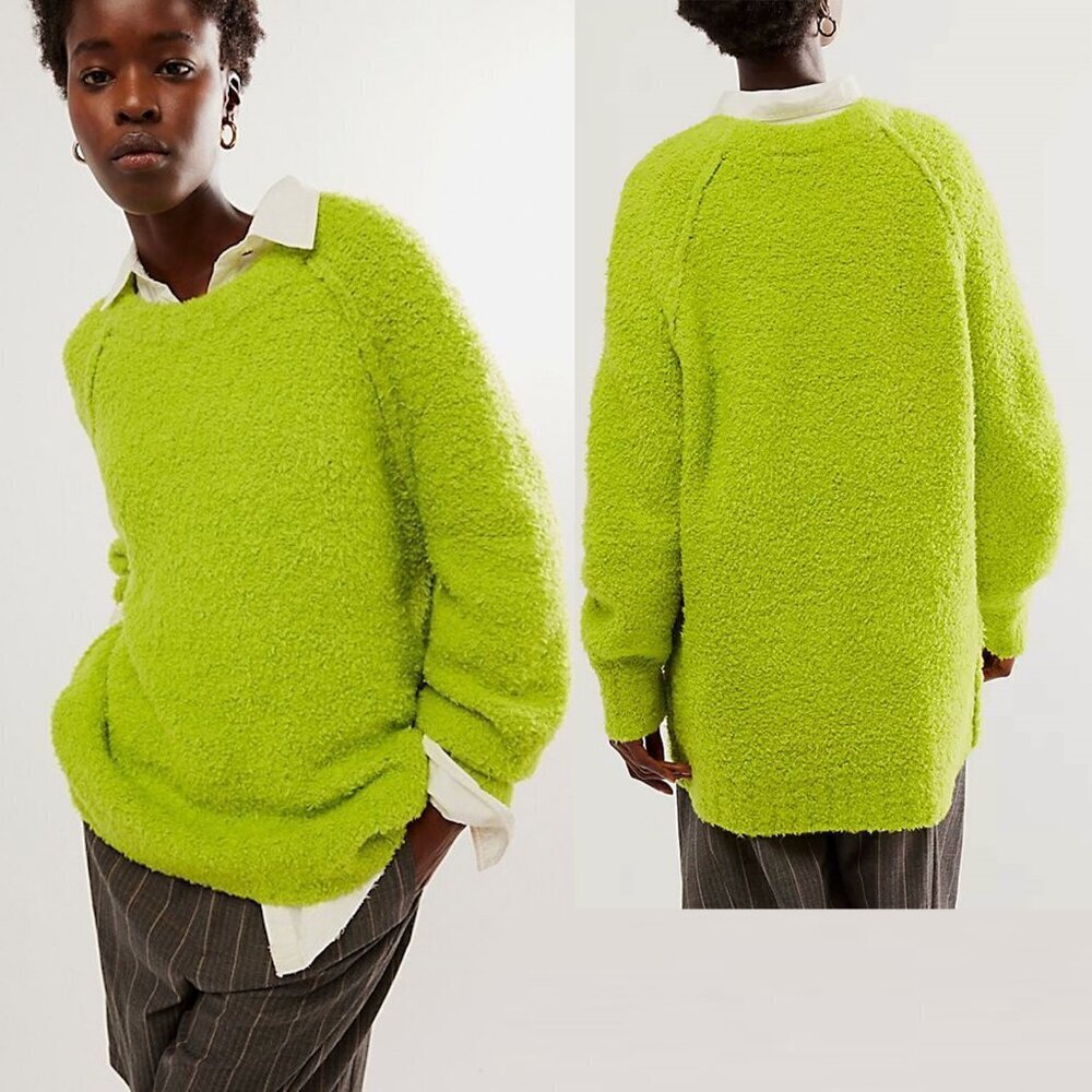 Free People Neon Lime Fuzzy Crewneck Sweater